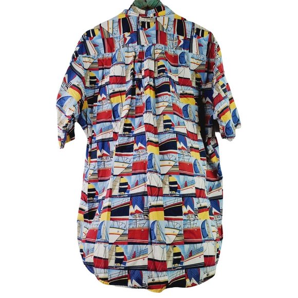 Nautica Sail Boat Sailing Short Sleeve Button Down Shirt Sz L - Picture 2 of 6